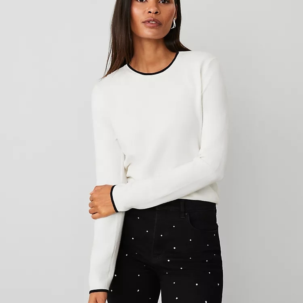 NWT Ann Taylor Winter White Sweater with Black Trim